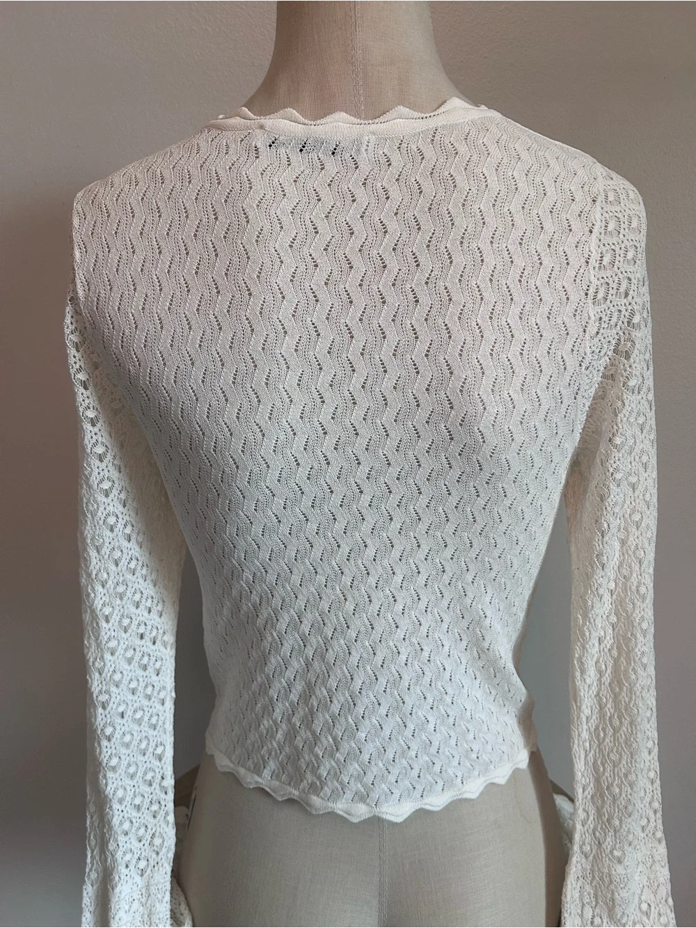 ZARA Ivory Open Knit Long-Sleeve Top Small